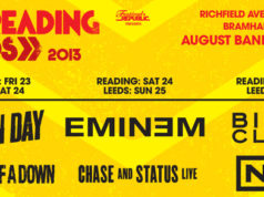 Part of the Reading & Leeds Festival 2013 lineup poster showing the headliners