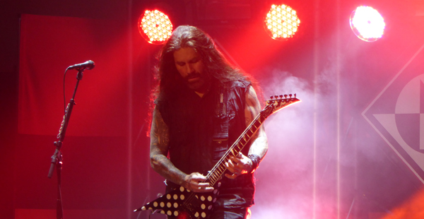 Machine Head's Phil Demmel on stage at  Norwich Open March 2016