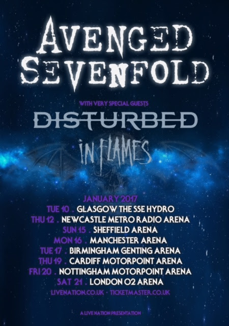 Avenged Sevenfold Disturbed In Flames 2017 UK Tour Poster