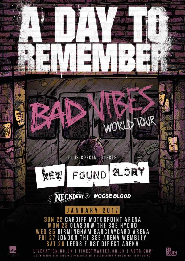 A Day To Remember New Found Glory 2017 UK Arena Tour Poster