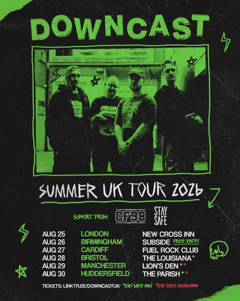 downcast August 2026 UK tour poster